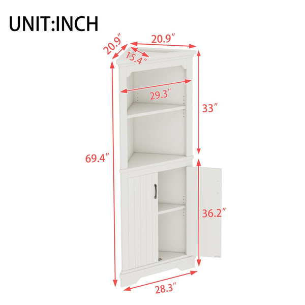English Elm Tall Corner Cabinet White Mdf Open Shelves Closed Storage for Any Room W1580P414889