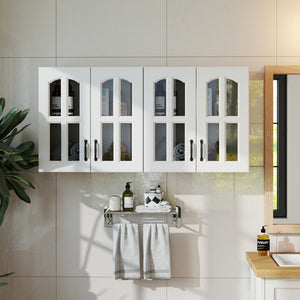 English Elm Wall Mounted Glass Door Display Cabinet with Fixed Shelves for Kitchen or Bathroom W331P379955