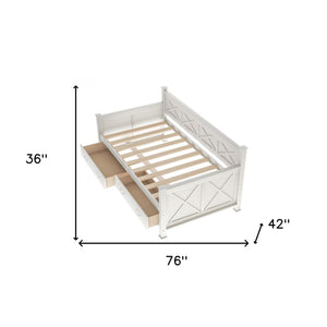 Homeroots White Wood Twin With Two Drawers Bed Frame  Manufactured Wood 473804