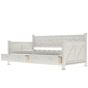 Homeroots White Wood Twin With Two Drawers Bed Frame  Manufactured Wood 473804