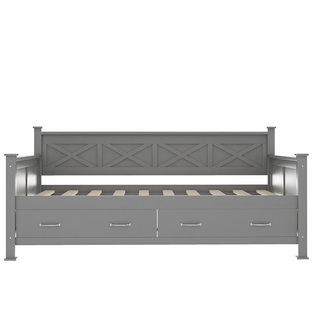 Homeroots Gray Wood Twin Bed Frame  Manufactured Wood 473805