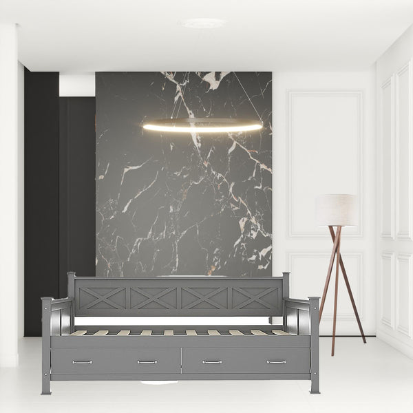 Homeroots Gray Wood Twin Bed Frame  Manufactured Wood 473805