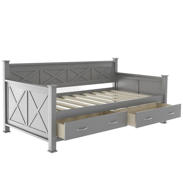 Homeroots Gray Wood Twin Bed Frame  Manufactured Wood 473805