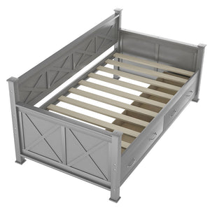 Homeroots Gray Wood Twin Bed Frame  Manufactured Wood 473805
