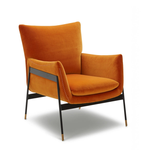 Homeroots Velvet Solid Color Flared Arms Wingback Chair Metal Black Legs   473810