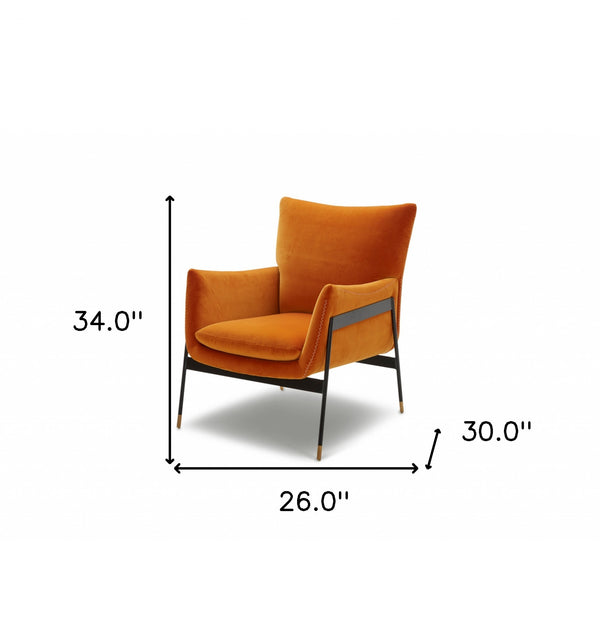 Homeroots Velvet Solid Color Flared Arms Wingback Chair Metal Black Legs   473810