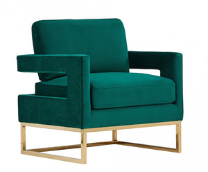 Homeroots Stylish Green Velvet And Gold Steel Chair   473812