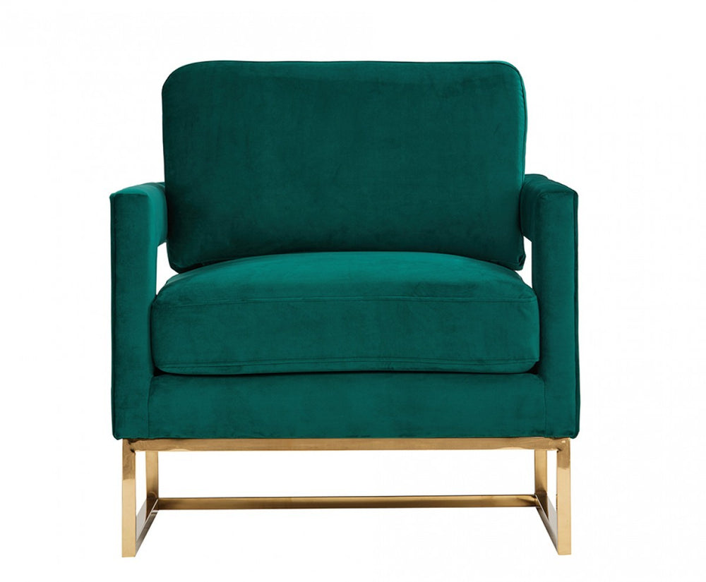 Homeroots Stylish Green Velvet And Gold Steel Chair   473812