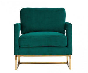 Homeroots Stylish Green Velvet And Gold Steel Chair   473812