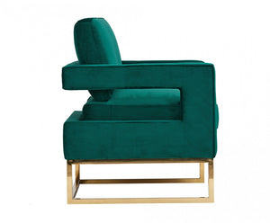 Homeroots Stylish Green Velvet And Gold Steel Chair   473812