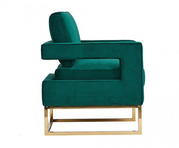 Homeroots Stylish Green Velvet And Gold Steel Chair   473812