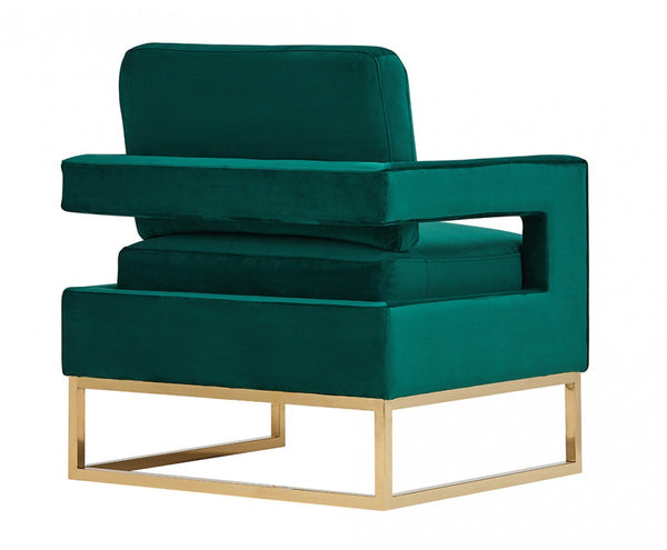 Homeroots Stylish Green Velvet And Gold Steel Chair   473812