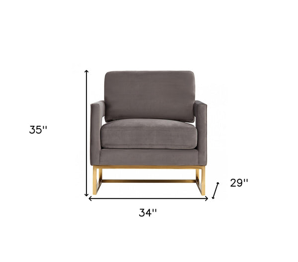 Homeroots 34" Gray And Gold Velvet Arm Chair   473813