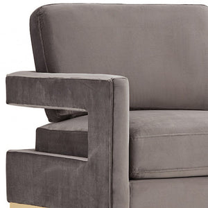 Homeroots 34" Gray And Gold Velvet Arm Chair   473813