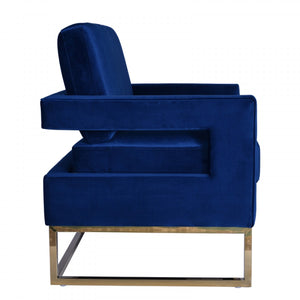 Homeroots Stylish Blue Velvet And Gold Steel Chair   473814
