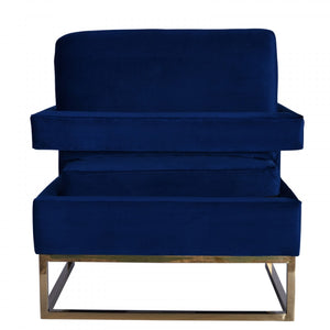 Homeroots Stylish Blue Velvet And Gold Steel Chair   473814