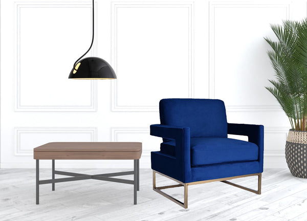 Homeroots Stylish Blue Velvet And Gold Steel Chair   473814