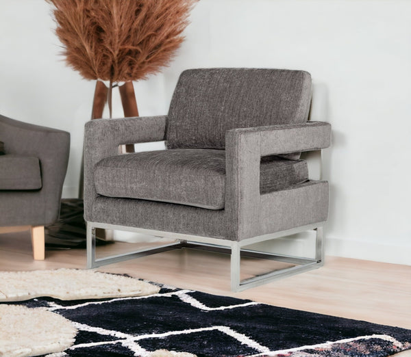 Homeroots 34" Dark Gray And Silver Fabric Arm Chair   473815