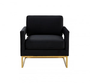 Homeroots 34" Black And Gold Velvet Arm Chair   473816