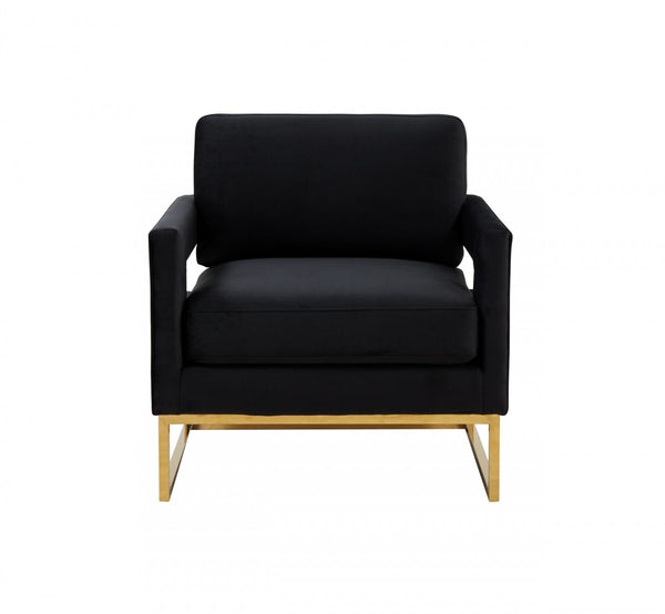 Homeroots 34" Black And Gold Velvet Arm Chair   473816