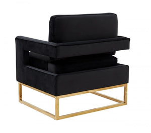 Homeroots 34" Black And Gold Velvet Arm Chair   473816