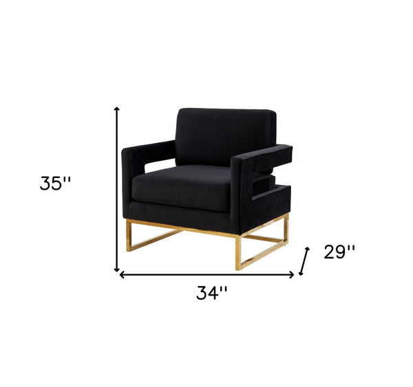 Homeroots 34" Black And Gold Velvet Arm Chair   473816