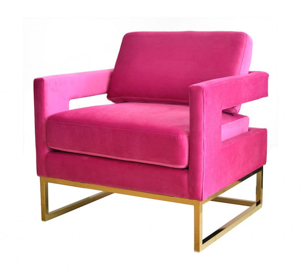 Homeroots Stylish Pink Velvet And Gold Steel Chair   473817