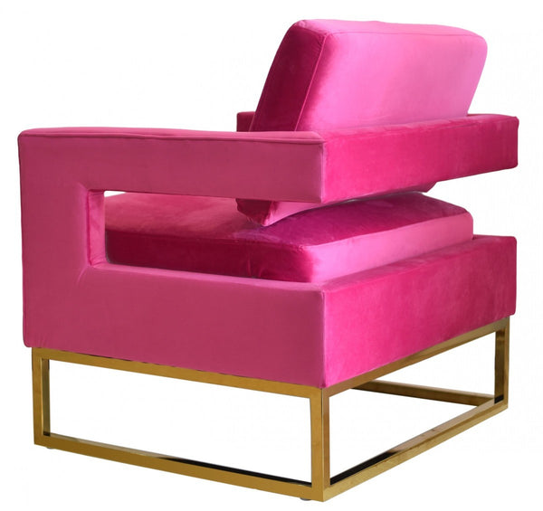 Homeroots Stylish Pink Velvet And Gold Steel Chair   473817