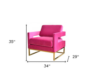 Homeroots Stylish Pink Velvet And Gold Steel Chair   473817