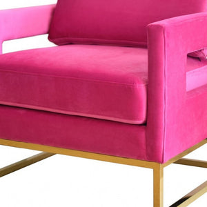 Homeroots Stylish Pink Velvet And Gold Steel Chair   473817