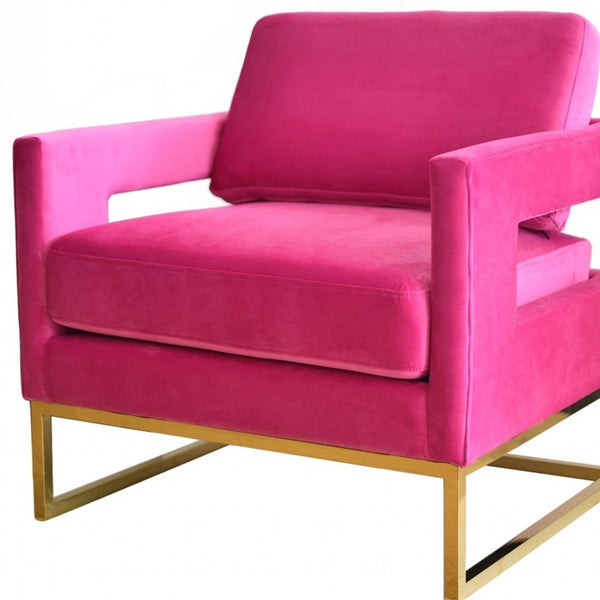 Homeroots Stylish Pink Velvet And Gold Steel Chair   473817