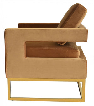 Homeroots 34" Camel And Gold Velvet Arm Chair   473818