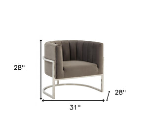 Homeroots Glam Grey And Steel Channel Tufted Velvet Accent Chair   473820