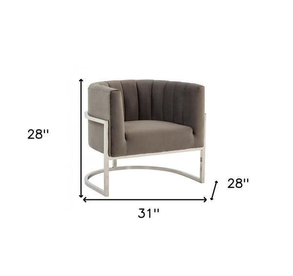 Homeroots Glam Grey And Steel Channel Tufted Velvet Accent Chair   473820
