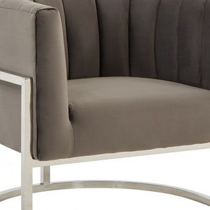 Homeroots Glam Grey And Steel Channel Tufted Velvet Accent Chair   473820