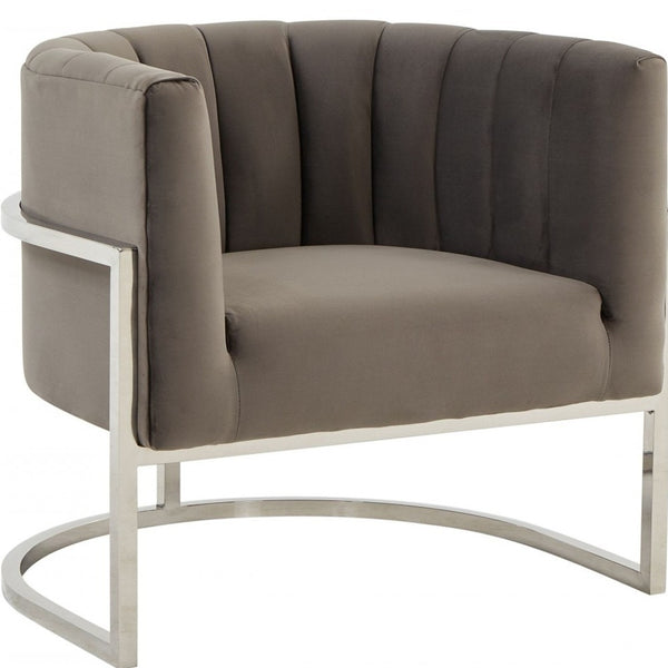 Homeroots Glam Grey And Steel Channel Tufted Velvet Accent Chair   473820