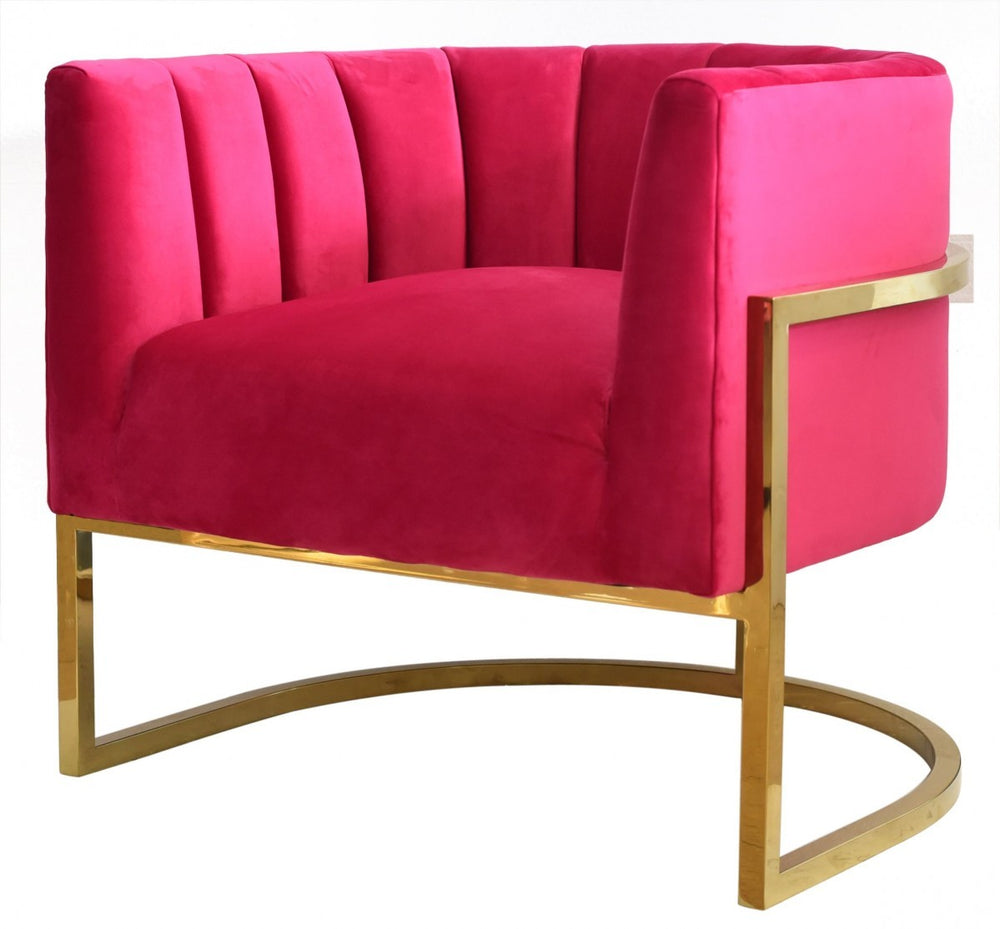 Homeroots Glam Pink And Gold Channel Tufted Velvet Accent Chair   473821