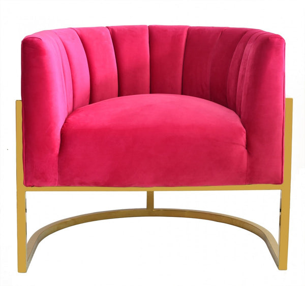 Homeroots Glam Pink And Gold Channel Tufted Velvet Accent Chair   473821