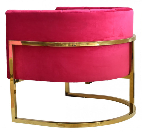 Homeroots Glam Pink And Gold Channel Tufted Velvet Accent Chair   473821