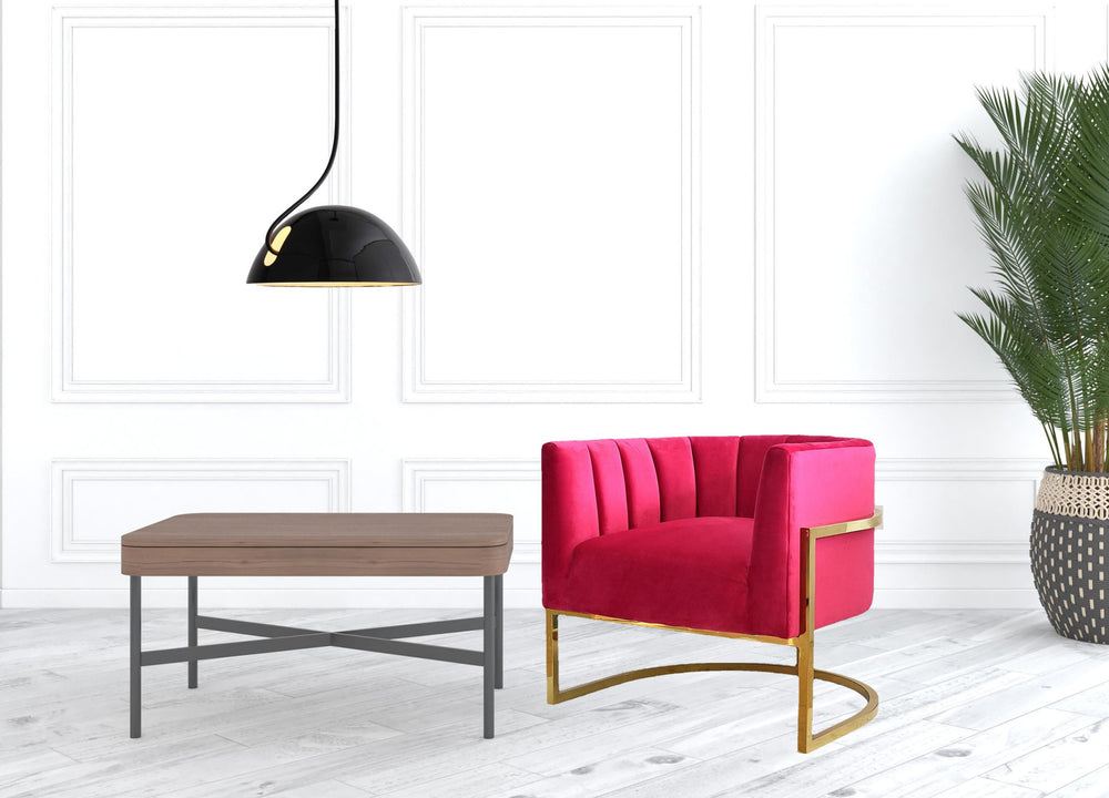 Homeroots Glam Pink And Gold Channel Tufted Velvet Accent Chair   473821