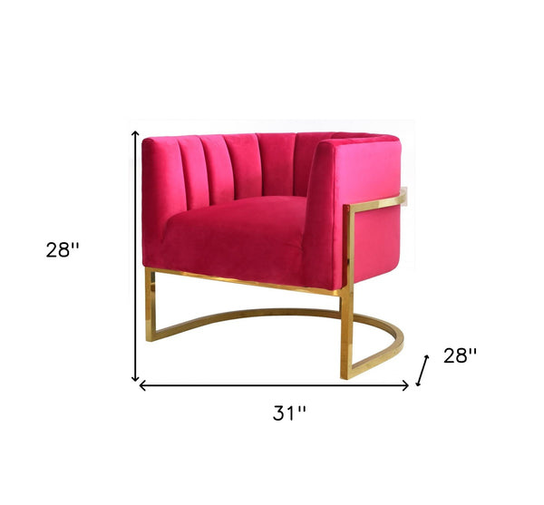 Homeroots Glam Pink And Gold Channel Tufted Velvet Accent Chair   473821