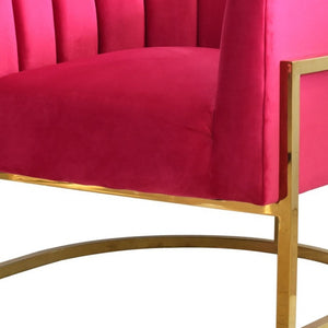 Homeroots Glam Pink And Gold Channel Tufted Velvet Accent Chair   473821