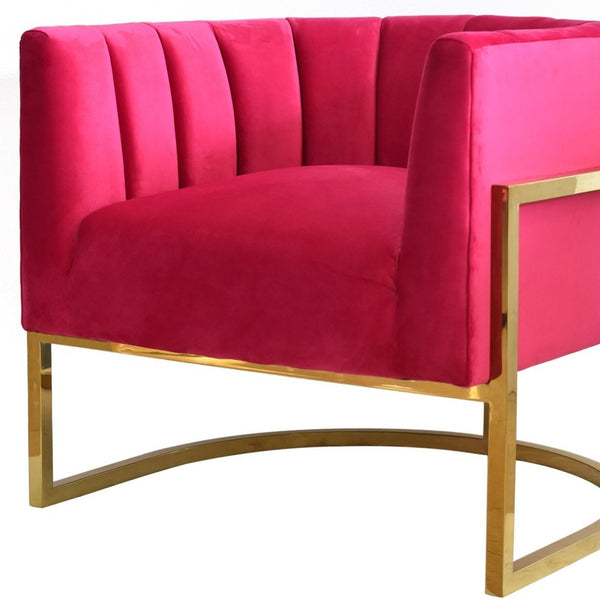 Homeroots Glam Pink And Gold Channel Tufted Velvet Accent Chair   473821