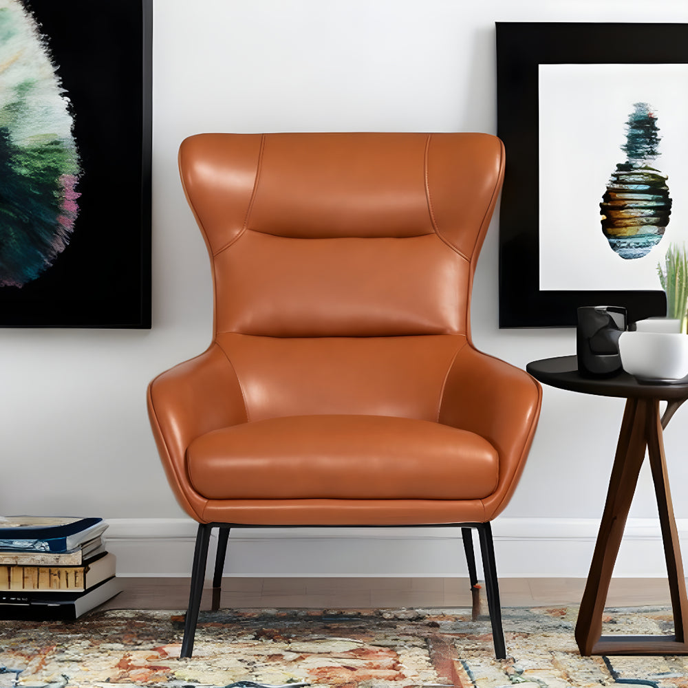 Homeroots 26" Orange And Black Faux Leather Wingback Chair   473822