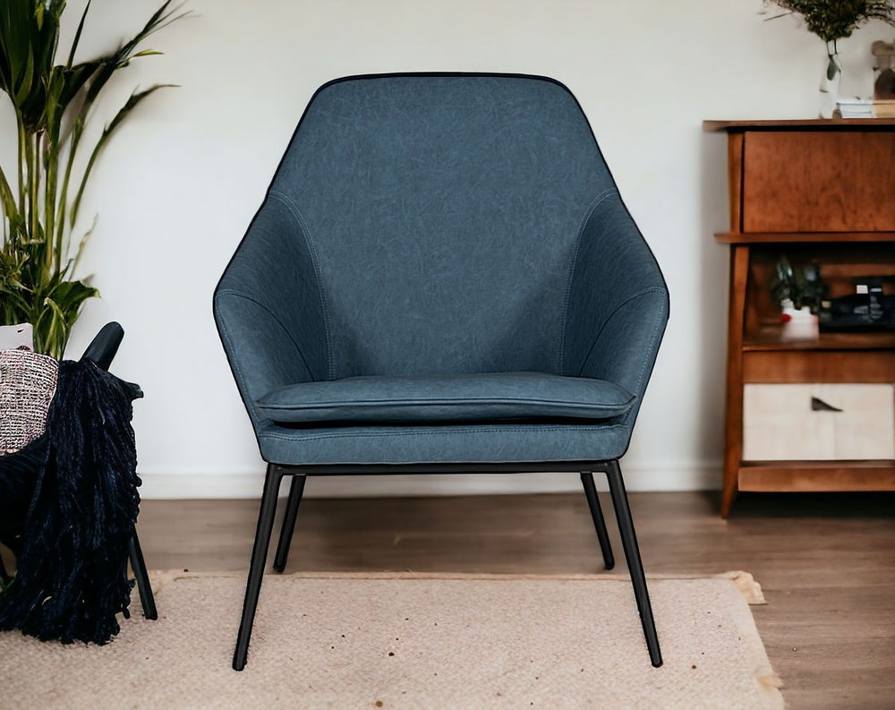 Homeroots 35" Dark Teal Faux Leather And Black Metal Modern Armchair   473828