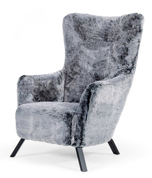 Homeroots Mid Century Glam Grey Faux Fur Accent Chair   473829