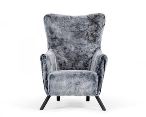 Homeroots Mid Century Glam Grey Faux Fur Accent Chair   473829