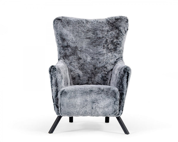 Homeroots Mid Century Glam Grey Faux Fur Accent Chair   473829