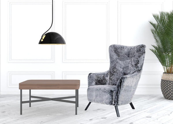 Homeroots Mid Century Glam Grey Faux Fur Accent Chair   473829