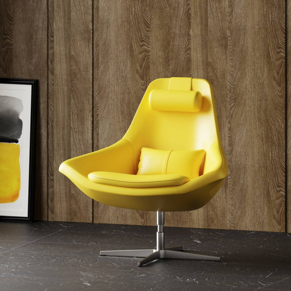 Homeroots Modern Yellow Faux Leather And Steel Swivel Chair   473830